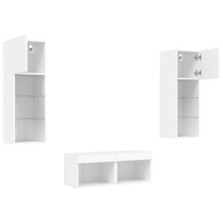 Meuble TV muraux 4 pcs avec lumières LED blanc 620785620785