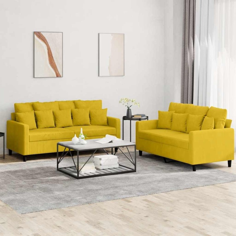 Ensemble de canapés 2 pcs avec coussins Jaune Velours 620814620814