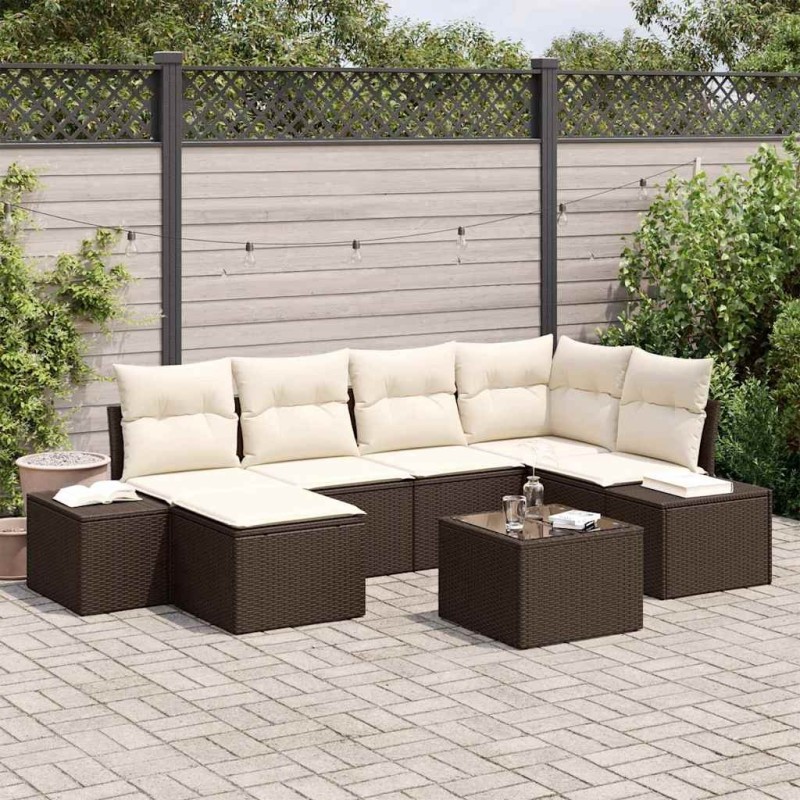 Ensemble de canapé de jardin 6 pcs Marron et Crème polyrotin 620820620820