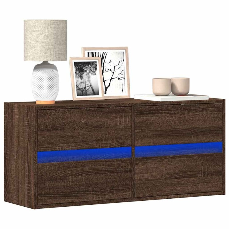 Meuble TV mural avec lumières LED chêne marron 100x31x45 cm 620823620823
