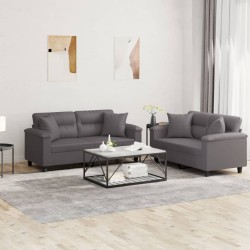 Ensemble de canapés 2 pcs avec coussins gris similicuir 620824620824