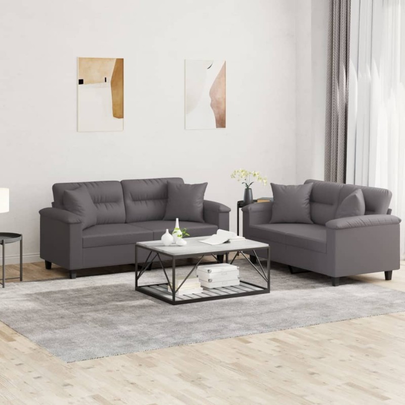 Ensemble de canapés 2 pcs avec coussins gris similicuir 620824620824
