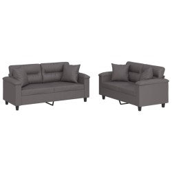 Ensemble de canapés 2 pcs avec coussins gris similicuir 620824620824