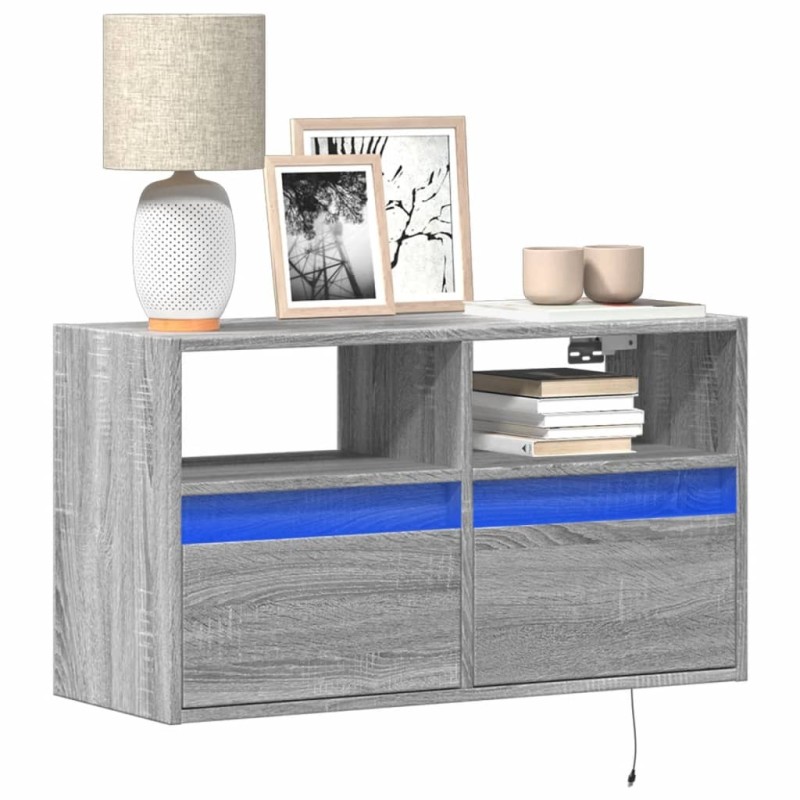 Meuble TV mural avec lumières LED sonoma gris 80x31x45 cm 620825620825