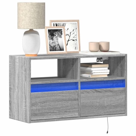 Meuble TV mural avec lumières LED sonoma gris 80x31x45 cm 620825620825