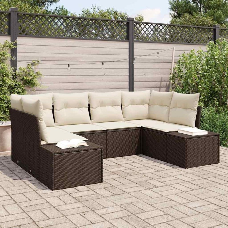 Ensemble de canapé de jardin 6 pcs Marron et Crème Poly rotin 620834620834