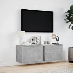 Meuble TV mural avec lumières LED gris béton 100x31x35 cm 620835620835