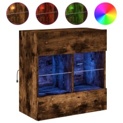 Meuble TV mural avec lumières LED chêne fumé 58,5x30x60,5 cm 620836620836