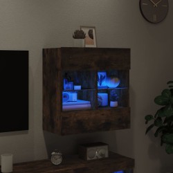 Meuble TV mural avec lumières LED chêne fumé 58,5x30x60,5 cm 620836620836