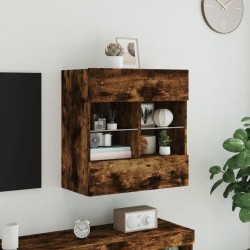 Meuble TV mural avec lumières LED chêne fumé 58,5x30x60,5 cm 620836620836