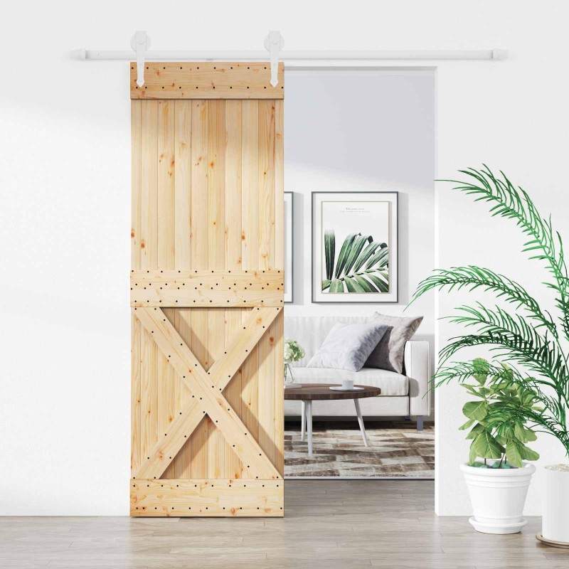 Porte coulissante Naturel et Blanc 80 x 210 cm 620845620845