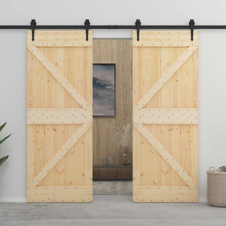 Porte coulissante 2 pcs 90 x 210 cm Bois de pin massif 620846620846