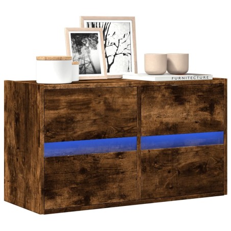 Meuble TV mural avec lumières LED chêne fumé 80x31x45 cm 620860620860