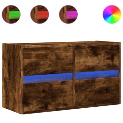 Meuble TV mural avec lumières LED chêne fumé 80x31x45 cm 620860620860