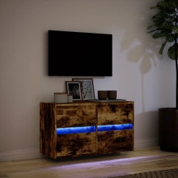 Meuble TV mural avec lumières LED chêne fumé 80x31x45 cm 620860620860