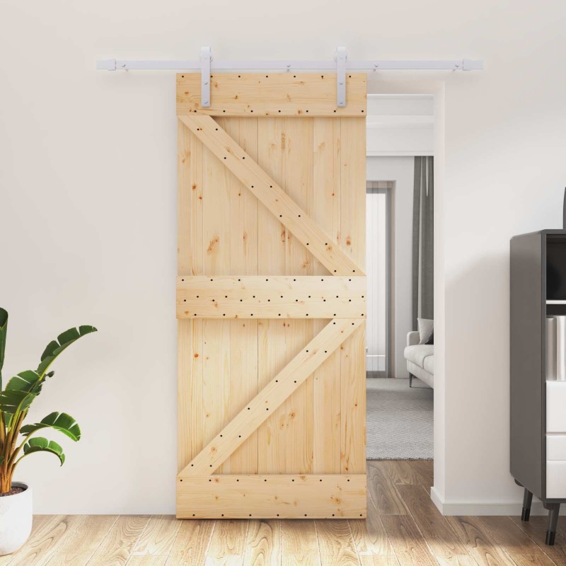 Porte coulissante Naturel et Blanc 90 x 210 cm 620872620872