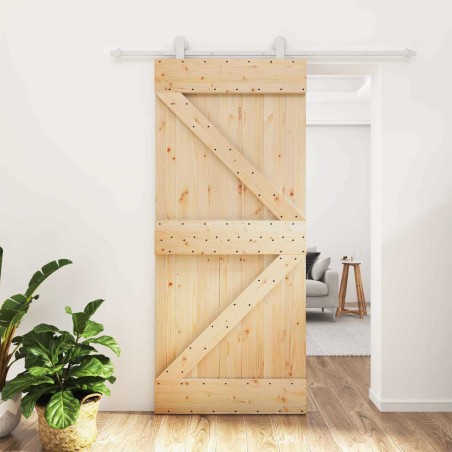 Porte coulissante Naturel et Blanc 90 x 210 cm 620892620892