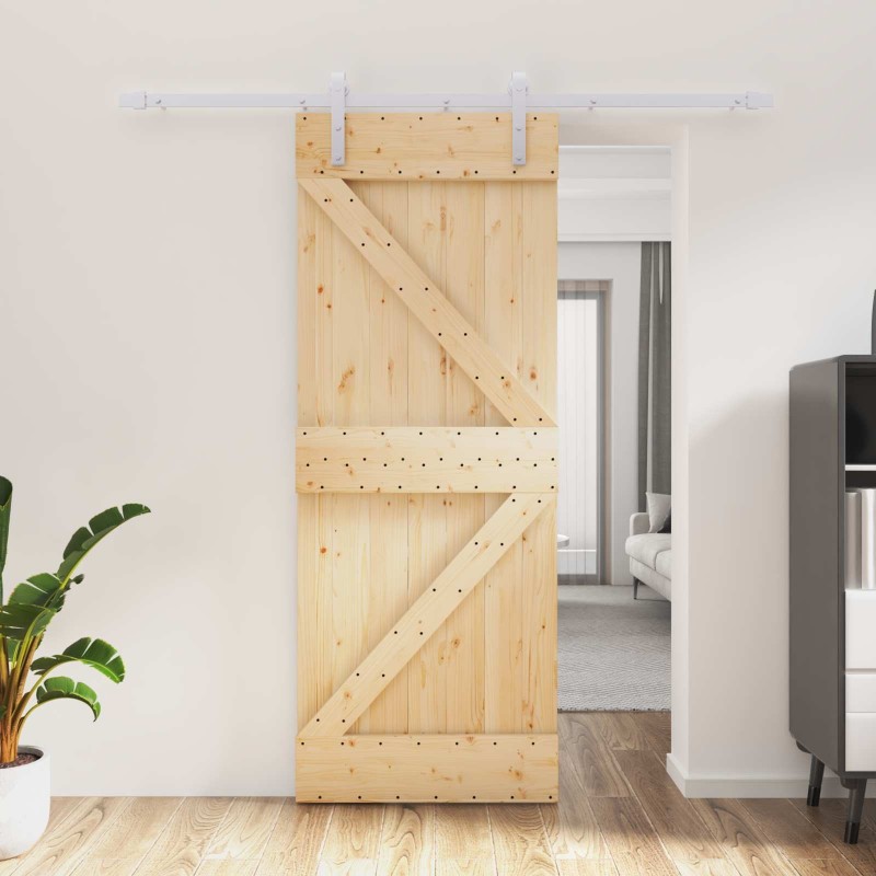Porte coulissante Naturel et Blanc 80 x 210 cm 620904620904