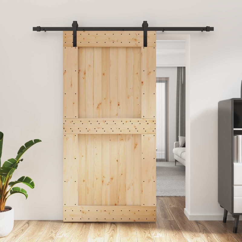 Porte coulissante Naturel et noir 100 x 210 cm 620907620907