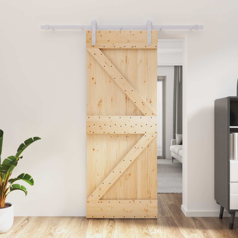 Porte coulissante Naturel et Blanc 80 x 210 cm 620911620911