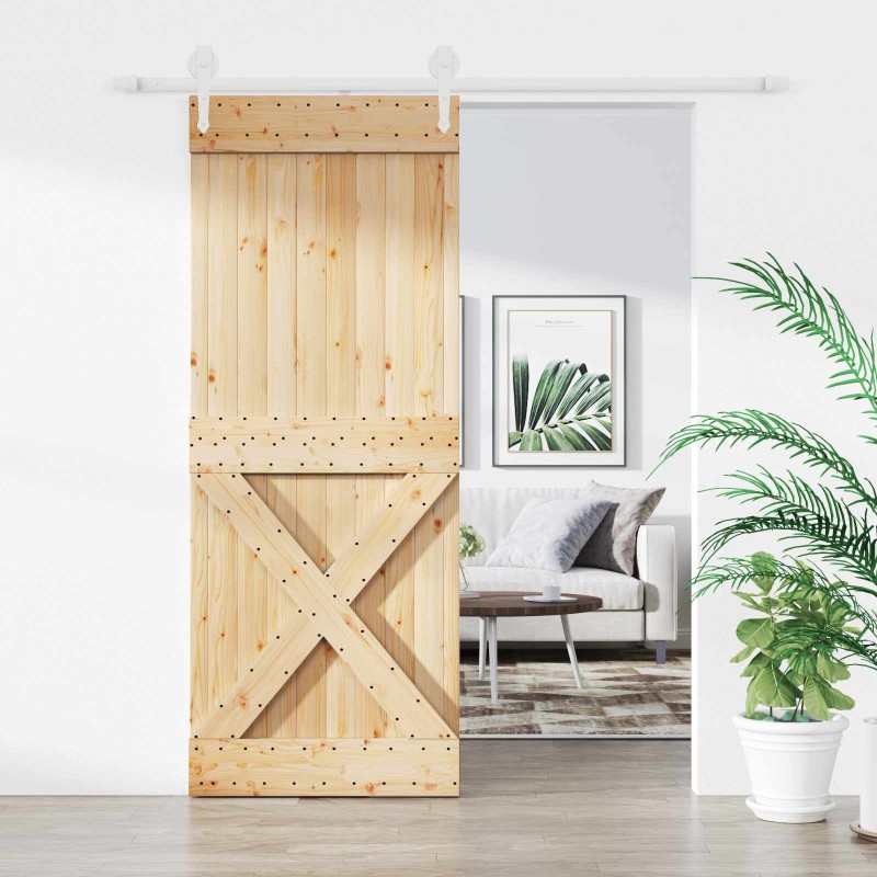 Porte coulissante Naturel et Blanc 90 x 210 cm 620913620913