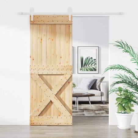 Porte coulissante Naturel et Blanc 90 x 210 cm 620913620913