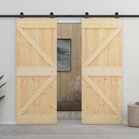 Porte coulissante 2 pcs Naturel et noir Bois de pin massif 620971620971