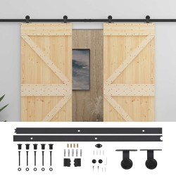 Porte coulissante 2 pcs Naturel et noir Bois de pin massif 620971620971