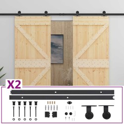 Porte coulissante 2 pcs Naturel et noir Bois de pin massif 620971620971