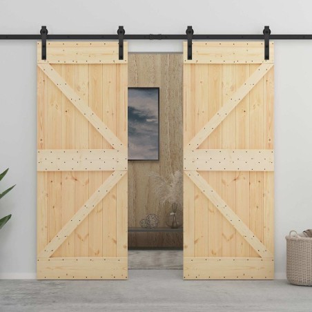 Porte coulissante 2 pcs Naturel et noir Bois de pin massif 620972620972