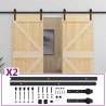 Porte coulissante 2 pcs Naturel et noir Bois de pin massif 620972620972