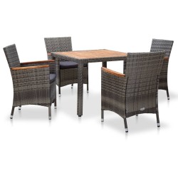 Ensemble à manger de jardin coussins 5pcs Résine tressée Gris 620990620990