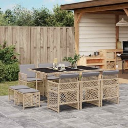 Ensemble à manger de jardin et coussins 11 pcs beige poly rotin 620992620992