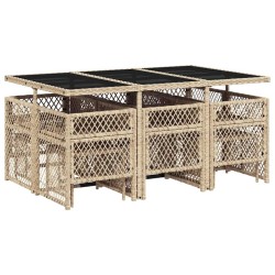 Ensemble à manger de jardin et coussins 11 pcs beige poly rotin 620992620992