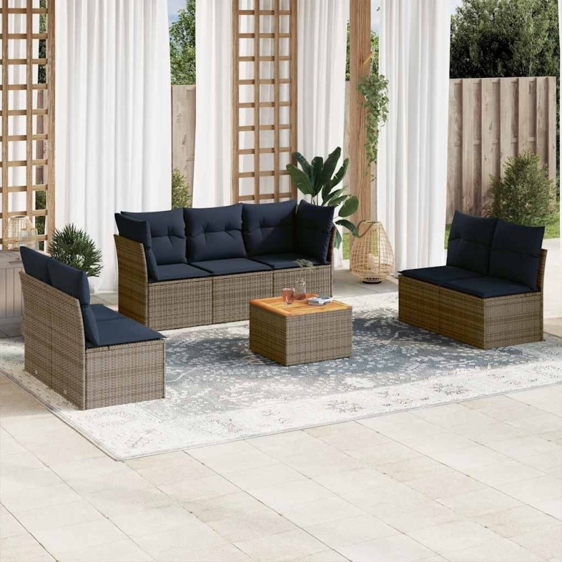 Salon de jardin 8 pcs avec coussins gris résine tressée 620994620994