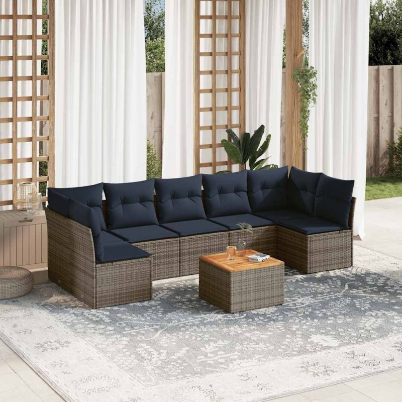 Salon de jardin 8 pcs avec coussins gris résine tressée 620996620996