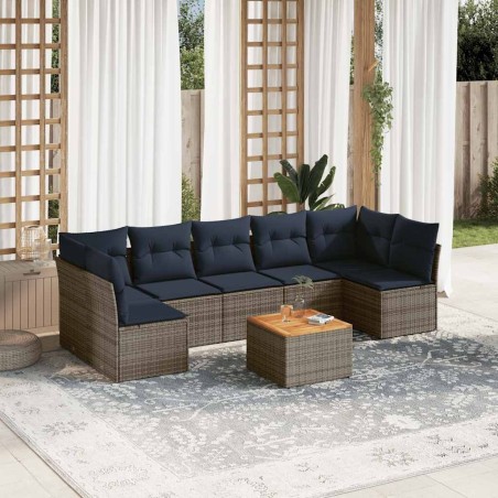 Salon de jardin 8 pcs avec coussins gris résine tressée 620996620996