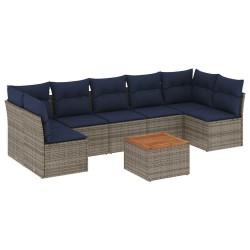 Salon de jardin 8 pcs avec coussins gris résine tressée 620996620996