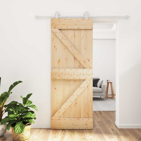 Porte coulissante Naturel et Blanc 80 x 210 cm 621011621011