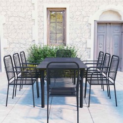 Ensemble à manger de jardin 9 pcs noir verre et acier 621031621031