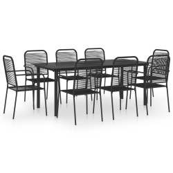 Ensemble à manger de jardin 9 pcs noir verre et acier 621031621031