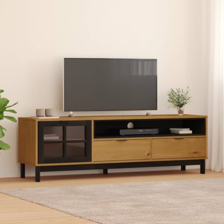 Meuble TV avec porte vitrée FLAM 158x40x50cm bois massif de pin 621040621040