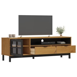 Meuble TV avec porte vitrée FLAM 158x40x50cm bois massif de pin 621040621040