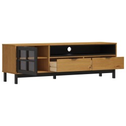 Meuble TV avec porte vitrée FLAM 158x40x50cm bois massif de pin 621040621040