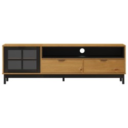 Meuble TV avec porte vitrée FLAM 158x40x50cm bois massif de pin 621040621040