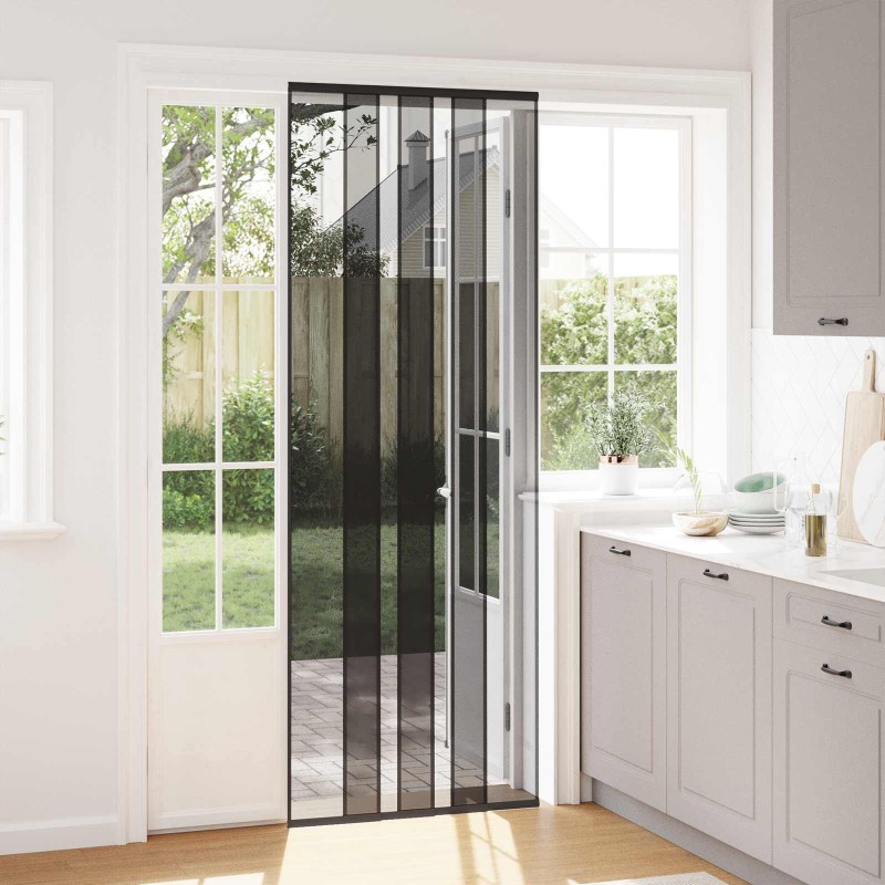 Écran de porte insectes avec rideau en maille Noir 80 x 220 cm 621054621054