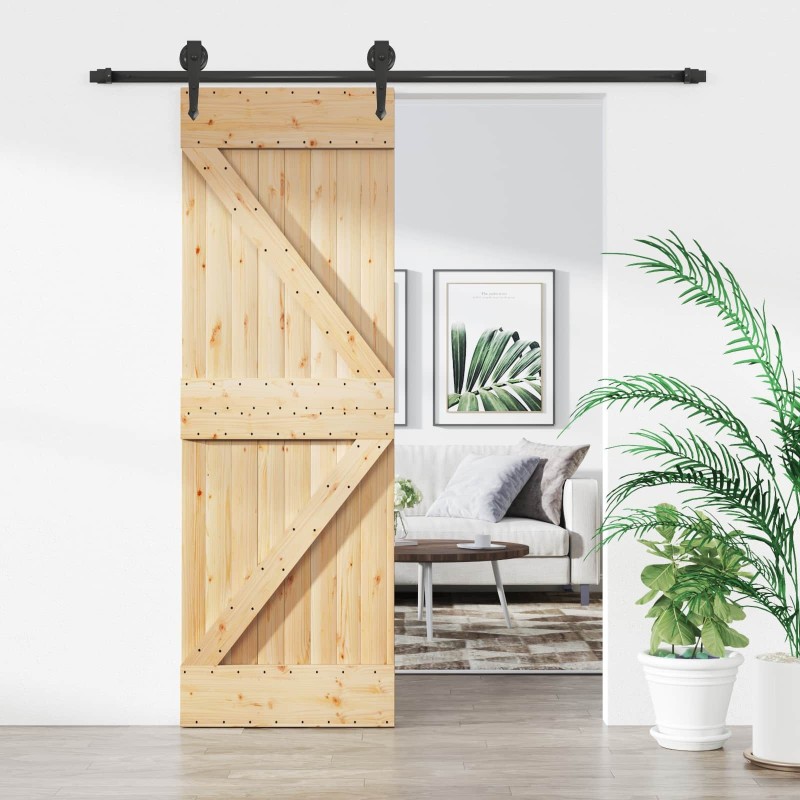 Porte coulissante Naturel et noir 70 x 210 cm 621066621066