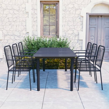 Ensemble à manger de jardin 7 pcs noir verre et acier 621067621067