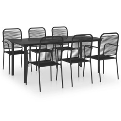 Ensemble à manger de jardin 7 pcs noir verre et acier 621067621067