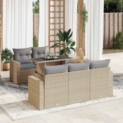 Salon de jardin avec coussins 6 pcs beige résine tressée 621071621071